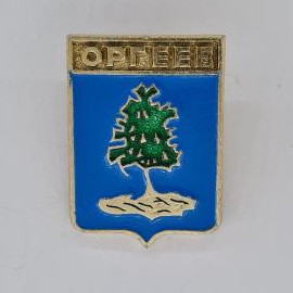Значок СССР. Оргеев, герб города, дерево на синем фоне, Молдавия. Винтажный значек.