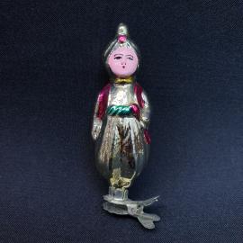 Винтажная елочная игрушка факир маленький мук на прищепке, стекло. СССР