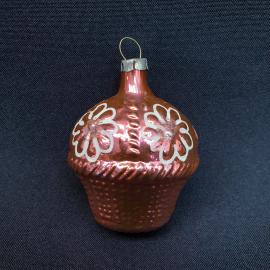 Винтажная елочная игрушка корзинка, стекло. СССР