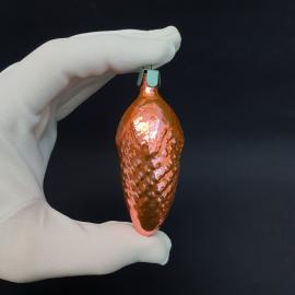 Винтажная елочная игрушка розовая шишка, стекло. СССР