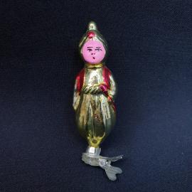 Винтажная елочная игрушка Факир, маленький мук на прищепке стекло. СССР