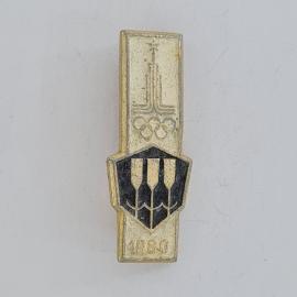 Значок СССР. Олимпиада 1980, кольца и спорт. Винтажный значек.