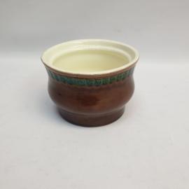 Винтажная керамическая пиала СССР. Глазурованная миска для сервировки, коричневая с зеленым поясом