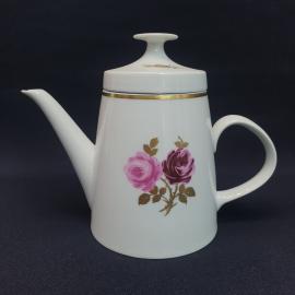 Винтажный кофейник СССР. Фарфор, декор розы и золотистая кайма, ГДР, Zieres China VEB Lichte