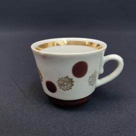 Кружка чайная кофейная, чашка фарфоровая СССР, винтажная. Золотая кайма, горох, цветы.
