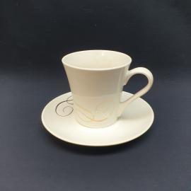 Винтаж СССР. Кофейная пара Grand Kafa, фарфоровая чашка с блюдцем, молочный оттенок, узор