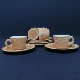 Винтажный набор кофейных чашек с блюдцами СССР. Керамика, сервиз на 6 персон коричневый