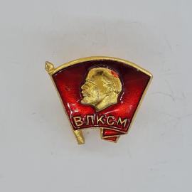 Значок СССР. ВЛКСМ, Ленин, комсомол, красное знамя. Винтажный значек.