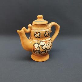 Чайник керамический винтажный СССР. Декоративный сосуд с крышкой, ручная роспись цветов
