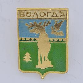 Значок СССР. Вологда, герб города с лосем и птицей. Винтажный значек.