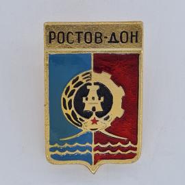 Значок СССР. Ростов на Дону, городской герб с волнами и шестерней. Винтажный значек.