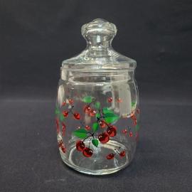 Банка стеклянная винтажная СССР. Роспись, вишни.