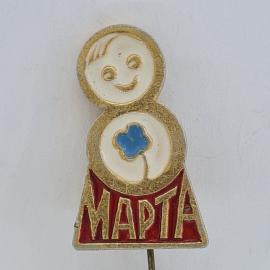 Значок СССР. Восьмое марта, кукла с цветком, праздник. Винтажный значек.