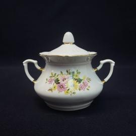 Сахарница фарфоровая винтажная, СССР. Цветы, роспись золотом.