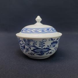 Сахарница фарфоровая винтажная, СССР. Bohemia. Цветы, синий орнамент.