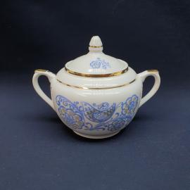 Винтажная сахарница СССР. Фарфор с крышкой, кобальтовый узор и позолота, советская посуда