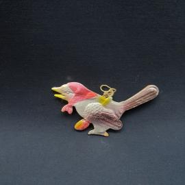 Винтажная елочная игрушка СССР. Птичка из стекла с подвесом, новогоднее украшение ветка ели