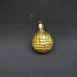 Винтажная елочная игрушка СССР. Золотистая шишка из стекла, подвесное новогоднее украшение