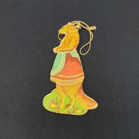 Винтажная елочная игрушка СССР. Лиса в сарафане, подвесное новогоднее украшение из картона