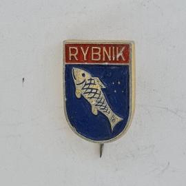 Значок СССР. Рыбник, Польша, рыба на синем щите, городская тематика. Винтажный значек.