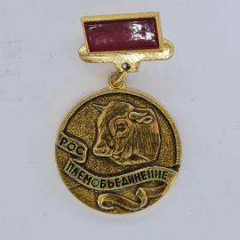 Значок СССР. Рос племобъединение, корова, животноводство. Винтажный значек.