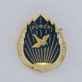 Значок СССР. РСФСР, юный путешественник, друг природы, птица, туризм. Винтажный значек.