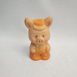 Винтажная игрушка СССР. Резиновый поросенок в шляпе, коллекционная детская фигурка советская