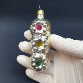 Винтажная елочная игрушка СССР. Стеклянное украшение Гирлянда с цветными вставками советское