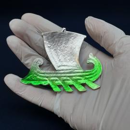 Винтажное елочное украшение СССР. Ладья с парусом, подвесная новогодняя фигурка из картона