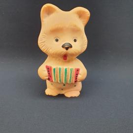 Винтажная игрушка СССР. Кот с гармошкой, резиновая фигурка для коллекции и домашнего декора
