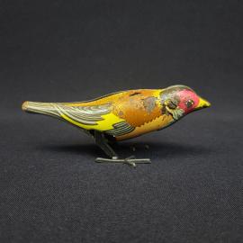 Винтажная игрушка СССР. Заводная птичка щегол из жести, коллекционный предмет декора
