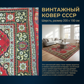 Винтажный ковер 200х150 см шерсть СССР