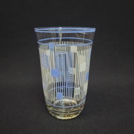 Стакан винтажный СССР. Стеклянный с геометрическим рисунком в голубых и белых тонах