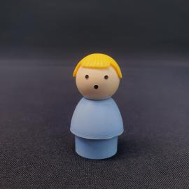 Винтажная игрушка СССР. Пластиковая фигурка мальчик в голубой одежде, миниатюрная кукла