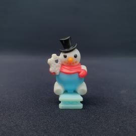 Винтажная игрушка СССР. Снеговик на санках с шарфом и снежинкой, новогодняя фигурка