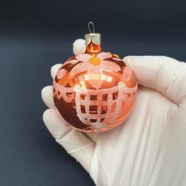 Винтажная елочная игрушка СССР. Стеклянный шар с цветочным узором, новогоднее украшение
