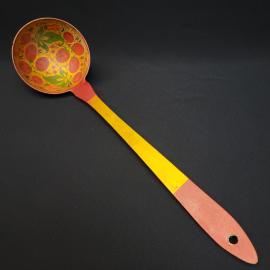 Винтажный половник СССР. Деревянная кухонная утварь с хохломской росписью, декоративный предмет