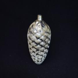 Елочная игрушка новогодняя. Винтажная шишка стеклянная, елочное украшение СССР серебристое
