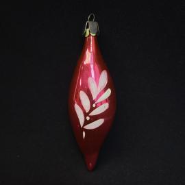 Елочная игрушка новогодняя. Винтажная СССР, стеклянная сосулька красная с белым узором