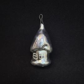 Елочная игрушка новогодняя. Винтажная СССР, стеклянный домик серебристый, украшение на елку