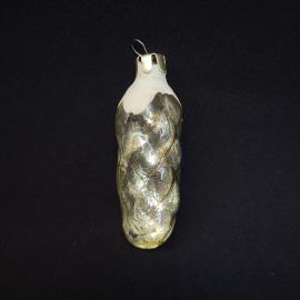 Елочная игрушка новогодняя. Винтажная СССР, стеклянная шишка серебристая для праздничного декора