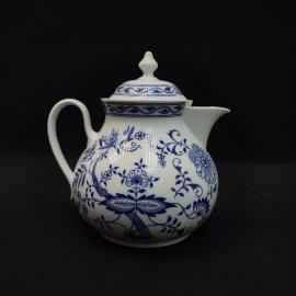 Винтажный чайник СССР. Фарфор Bohemia Henriette, синий растительный узор, крышка, Чехословакия