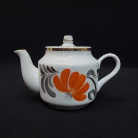 Винтажный чайник СССР. Фарфор, заварочный с цветочным декором и золочением, Дулево