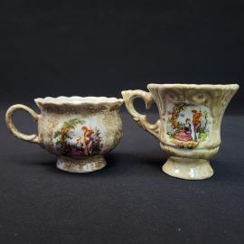 Винтажный набор чашек СССР. Керамика с жанровым рисунком, декоративная посуда для интеьера