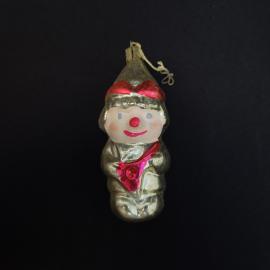 Винтажная елочная игрушка СССР. Стеклянный мальчик с балалайкой, новогоднее украшение