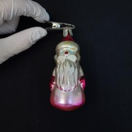 Винтажная елочная игрушка СССР. Стеклянный дед мороз на прищепке, новогоднее украшение