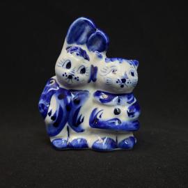 Винтажная фарфоровая статуэтка СССР. Заяц и кот, гжель, декоративная фигурка для интерьера