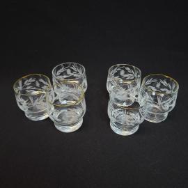 Винтажные стопки СССР из стекла, 6 штук. Набор с матовым узором и золотистой каймой