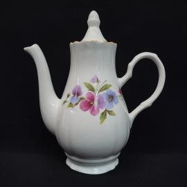 Кофейник фарфоровый винтажный СССР. С цветочным декором и крышкой, для сервировки стола