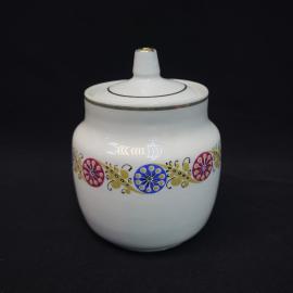 Винтажная сахарница СССР. Фарфоровая банка с крышкой, белая посуда с цветочным орнаментом